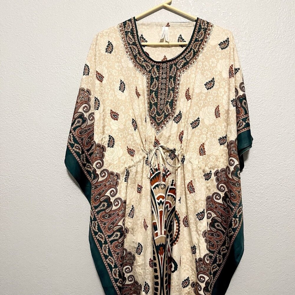 California Breeze Free Size Maxi Paisley Print Drawstring Kaftan - Picture 7 of 9